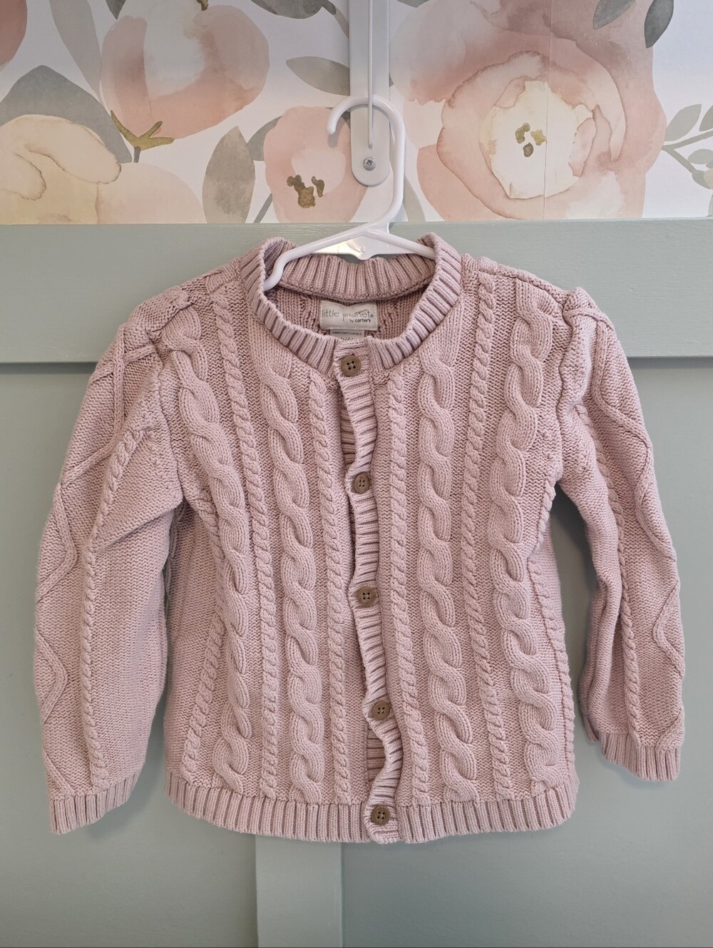Little Planet Carter's 4t Cable Knit Button-Up Cardigan - Organic Pink